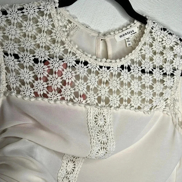 Monteau Crochet Cap Sleeve Top Blouse Size M - Picture 6 of 9